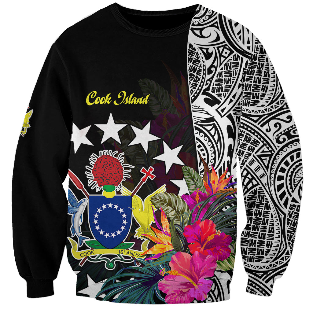 Cook Island Sweatshirt Tribal Polynesian and Tropical Flowers LT9 Unisex Black - Polynesian Pride