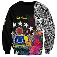 Cook Island Sweatshirt Tribal Polynesian and Tropical Flowers LT9 Unisex Black - Polynesian Pride