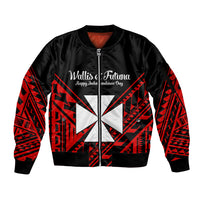 Wallis et Futuna Sleeve Zip Bomber Jacket Happy Independence Day LT9 Unisex Red - Polynesian Pride