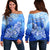 Federated States Of Micronesia Off Shoulder Sweater Polynesian Floral Tribal LT9 Women Blue - Polynesian Pride