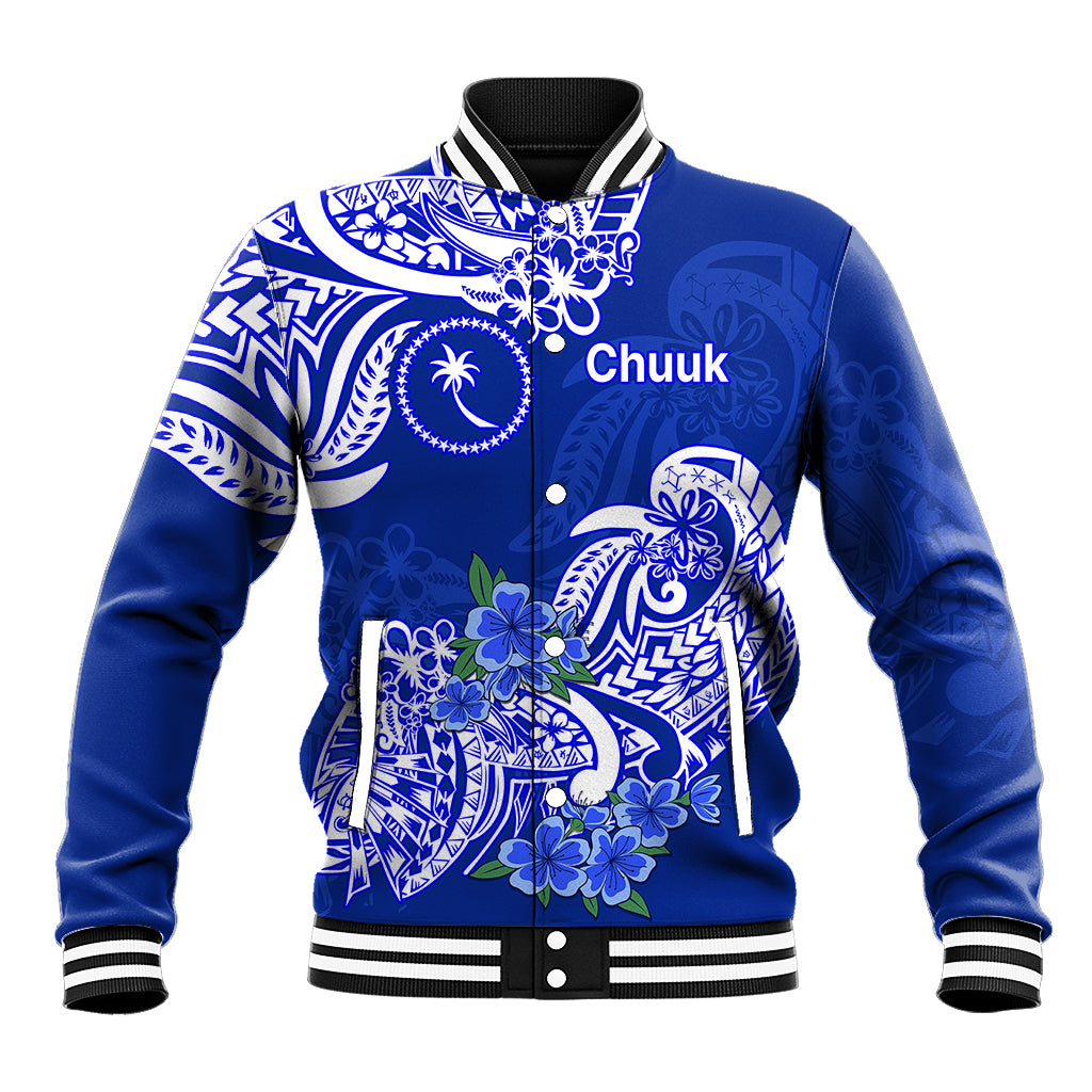 FSM Chuuk State Baseball Jacket Polynesian Floral Tribal LT9 Unisex Blue - Polynesian Pride
