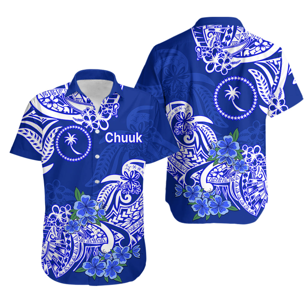 FSM Chuuk State Hawaiian Shirt Polynesian Floral Tribal LT9 Blue - Polynesian Pride