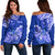 FSM Chuuk State Off Shoulder Sweater Polynesian Floral Tribal LT9 Women Blue - Polynesian Pride