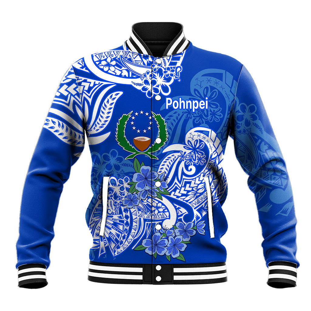 FSM Pohnpei State Baseball Jacket Polynesian Floral Tribal LT9 Unisex Blue - Polynesian Pride