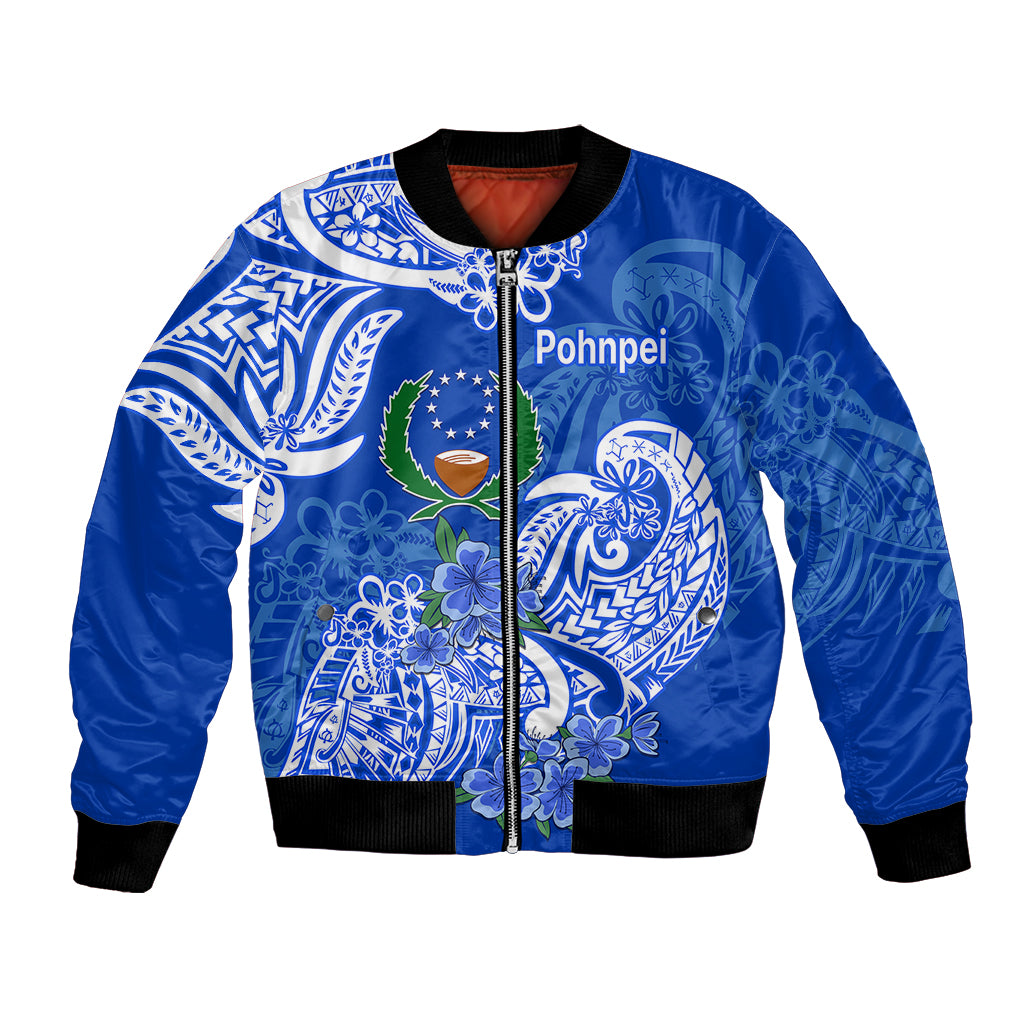 FSM Pohnpei State Bomber Jacket Polynesian Floral Tribal LT9 Unisex Blue - Polynesian Pride