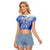 Northern Mariana Islands Raglan Cropped T Shirt Polynesian Floral Tribal LT9 Female Blue - Polynesian Pride