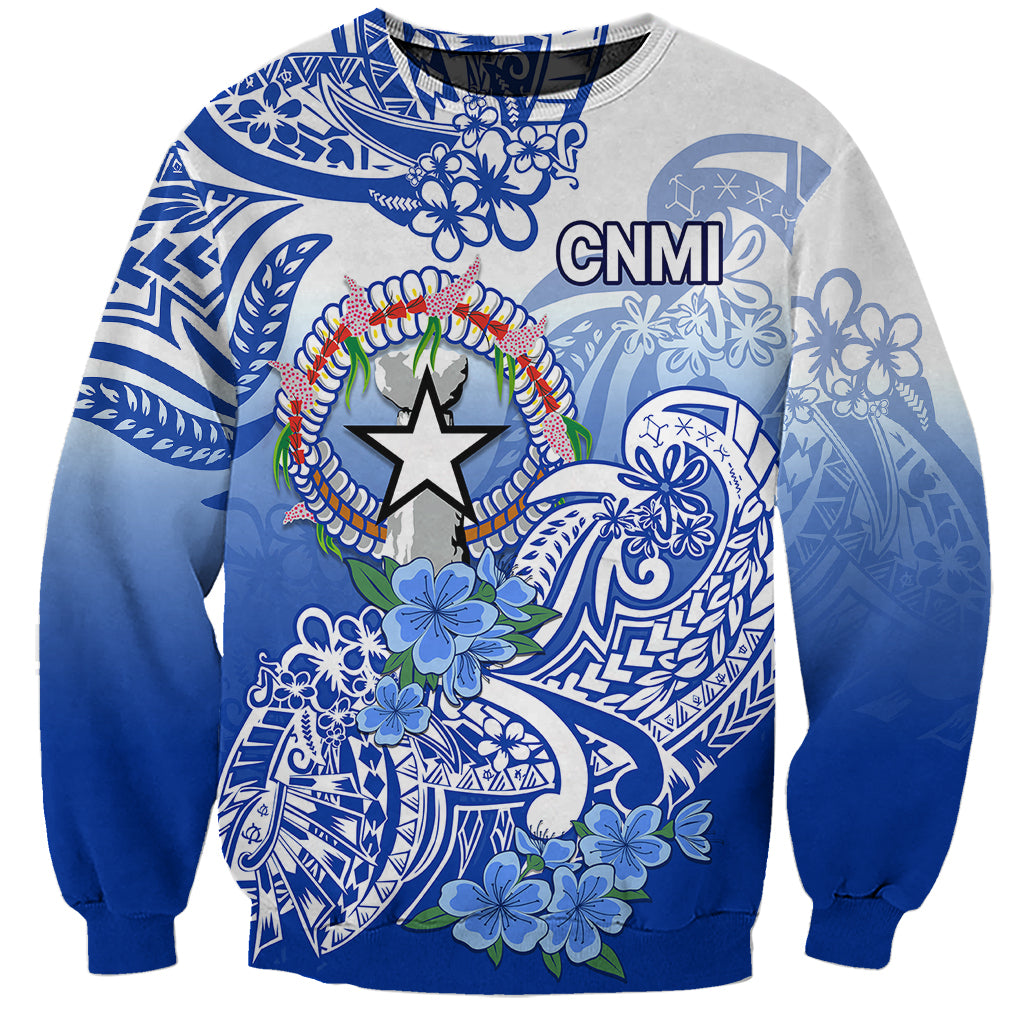 Northern Mariana Islands Sweatshirt Polynesian Floral Tribal LT9 Unisex Blue - Polynesian Pride