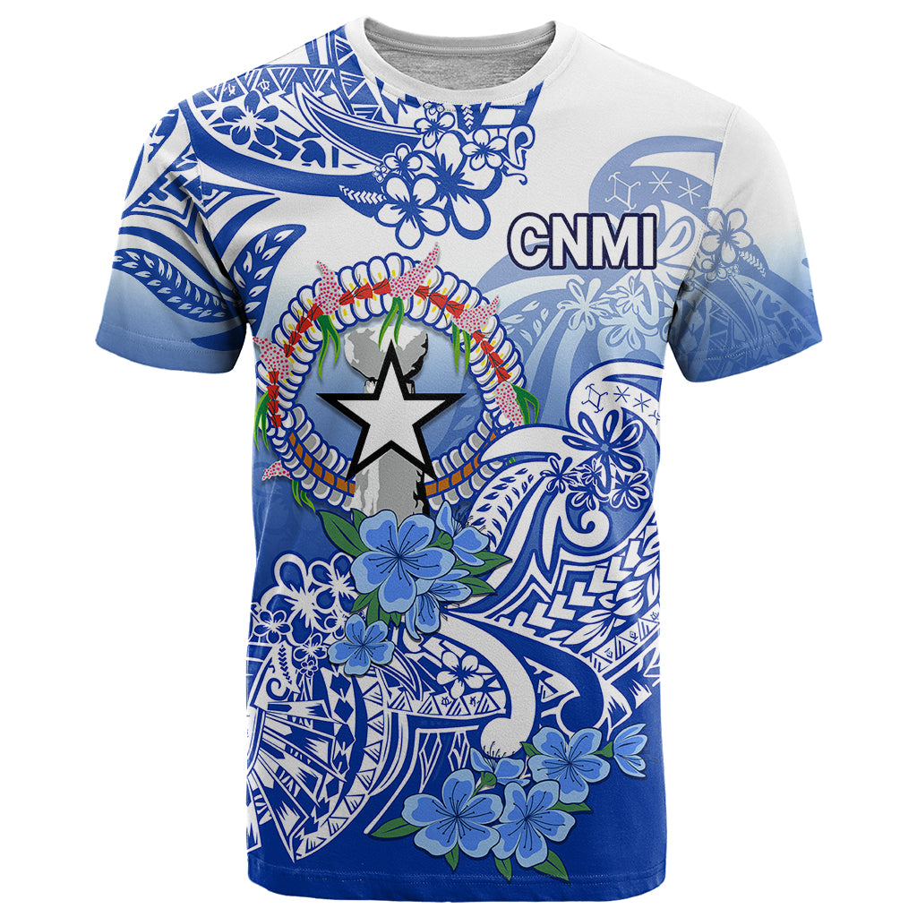 Northern Mariana Islands T Shirt Polynesian Floral Tribal LT9 Blue - Polynesian Pride