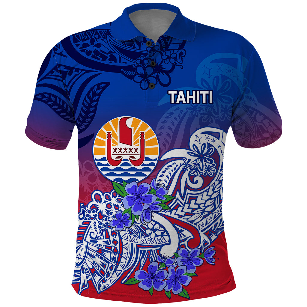 Tahiti Polo Shirt Polynesian Floral Tribal LT9 Blue - Polynesian Pride