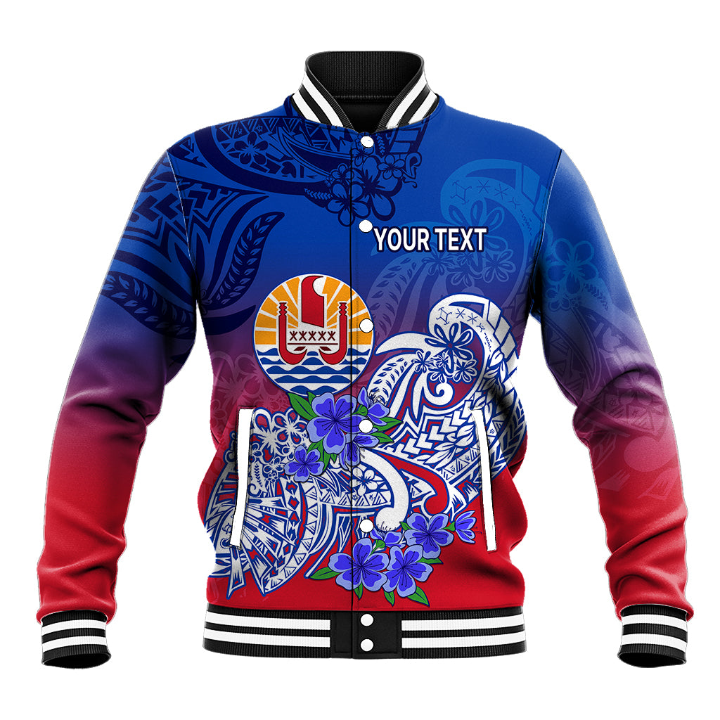 (Custom Personalised) Tahiti Baseball Jacket Polynesian Floral Tribal LT9 Unisex Blue - Polynesian Pride