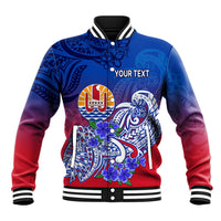 (Custom Personalised) Tahiti Baseball Jacket Polynesian Floral Tribal LT9 Unisex Blue - Polynesian Pride