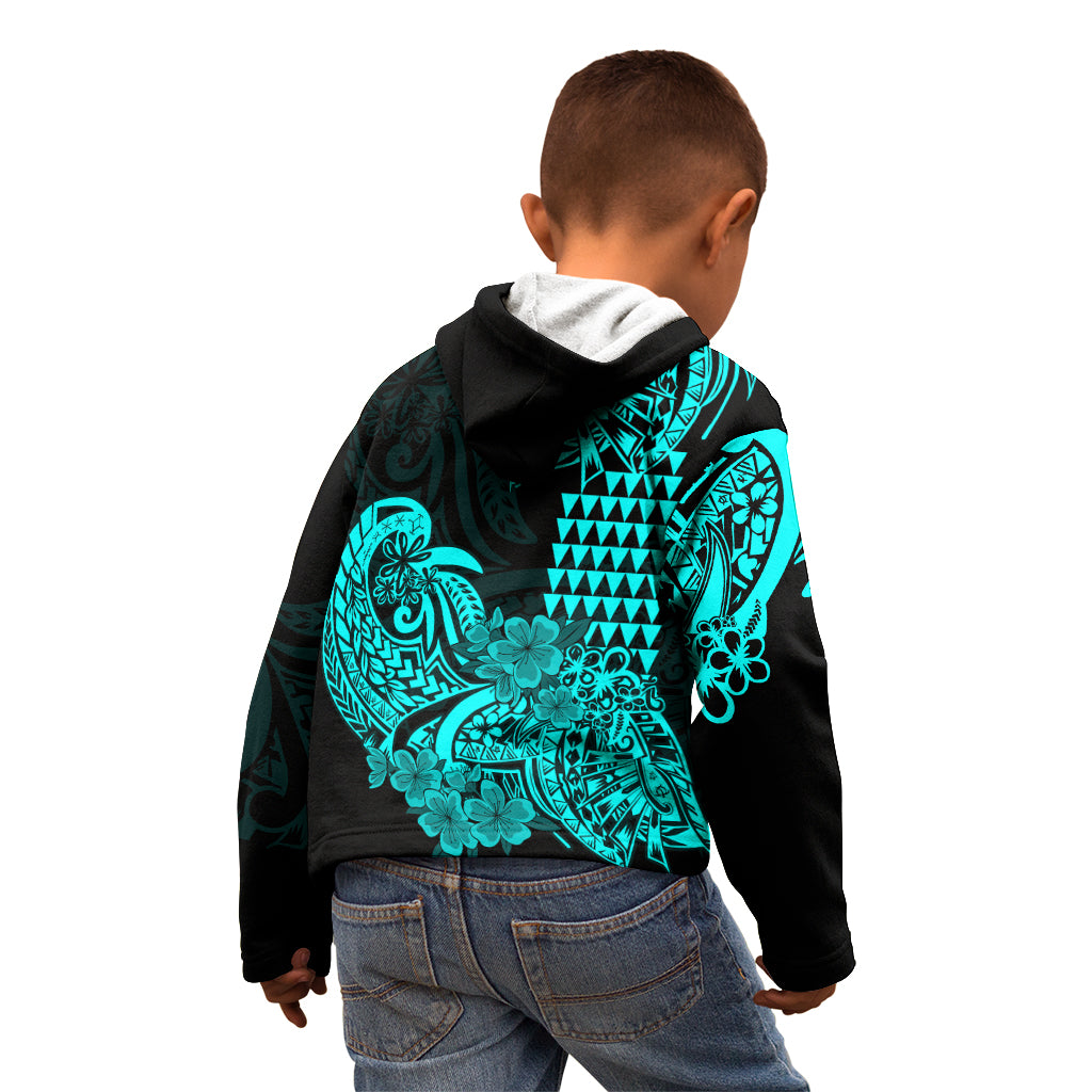 Hawaii Kakau Kid Hoodie Polynesian Floral Tribal Aqua Version LT9 - Polynesian Pride