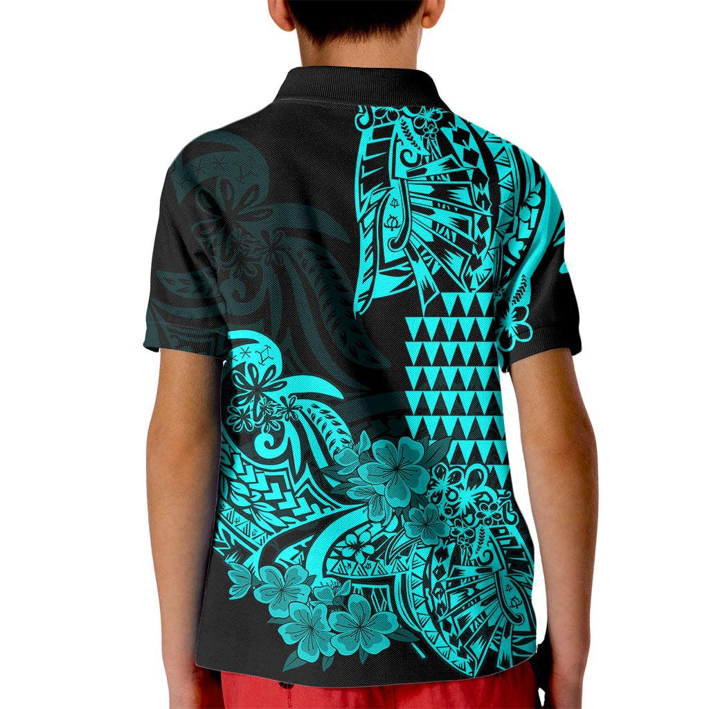 Hawaii Kakau Kid Polo Shirt Polynesian Floral Tribal Aqua Version LT9 - Polynesian Pride