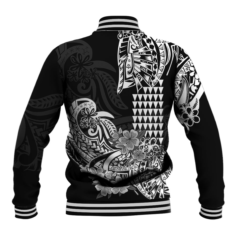 Hawaii Kakau Baseball Jacket Polynesian Floral Tribal Black Version LT9 - Polynesian Pride