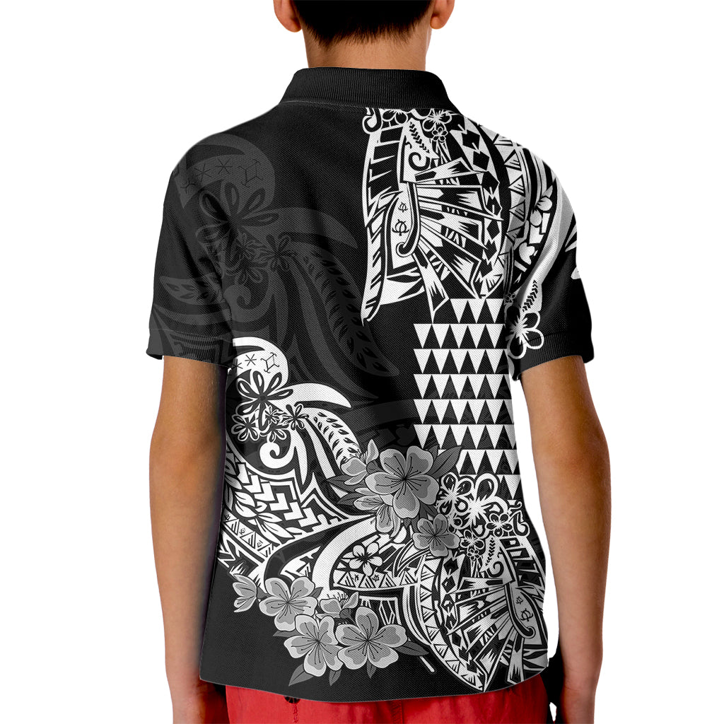 Hawaii Kakau Kid Polo Shirt Polynesian Floral Tribal Black Version LT9 - Polynesian Pride