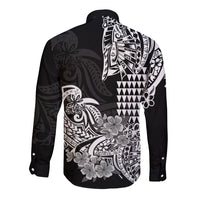 Hawaii Kakau Long Sleeve Button Shirt Polynesian Floral Tribal Black Version LT9 - Polynesian Pride