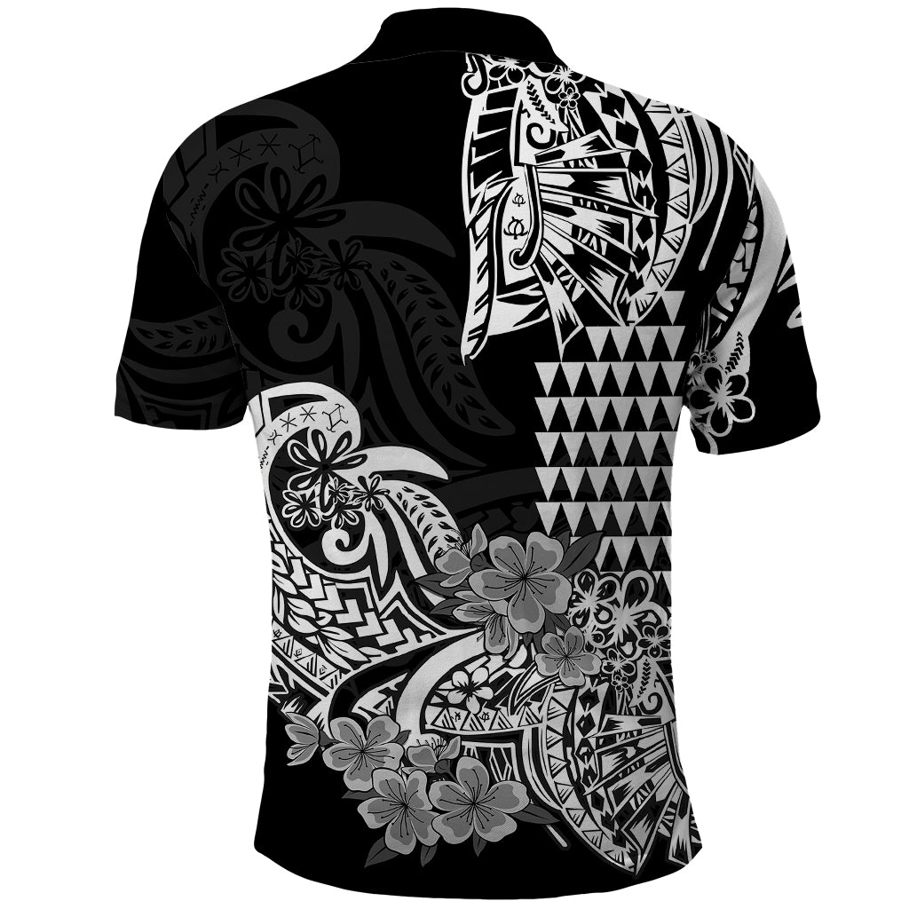 Hawaii Kakau Polo Shirt Polynesian Floral Tribal Black Version LT9 - Polynesian Pride