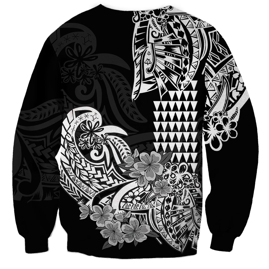 Hawaii Kakau Sweatshirt Polynesian Floral Tribal Black Version LT9 - Polynesian Pride