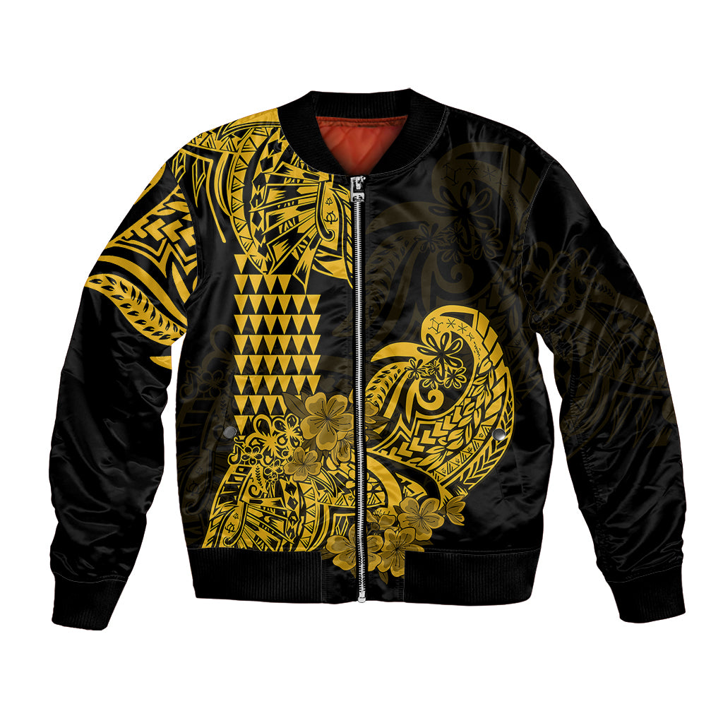 Hawaii Kakau Bomber Jacket Polynesian Floral Tribal Gold Version LT9 Unisex Gold - Polynesian Pride