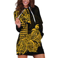 Hawaii Kakau Hoodie Dress Polynesian Floral Tribal Gold Version LT9 - Polynesian Pride