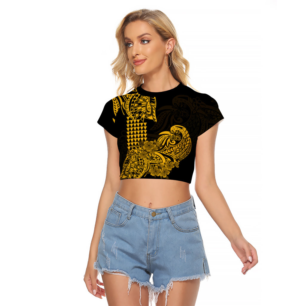 Hawaii Kakau Raglan Cropped T Shirt Polynesian Floral Tribal Gold Version LT9 Female Gold - Polynesian Pride