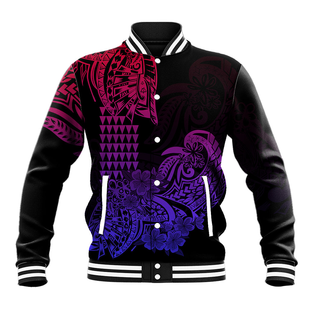 Hawaii Kakau Baseball Jacket Polynesian Floral Tribal Gradient Version LT9 Unisex Gradient - Polynesian Pride