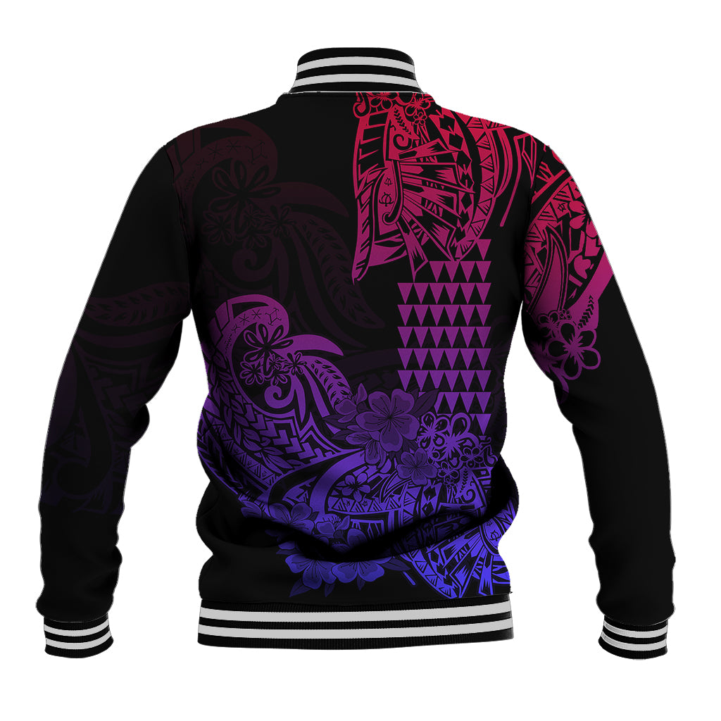 Hawaii Kakau Baseball Jacket Polynesian Floral Tribal Gradient Version LT9 - Polynesian Pride