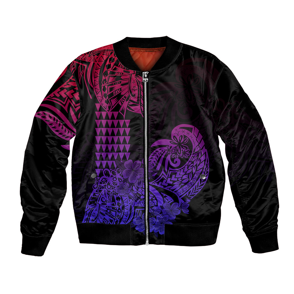 Hawaii Kakau Bomber Jacket Polynesian Floral Tribal Gradient Version LT9 Unisex Gradient - Polynesian Pride