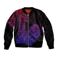Hawaii Kakau Sleeve Zip Bomber Jacket Polynesian Floral Tribal Gradient Version LT9 Unisex Gradient - Polynesian Pride