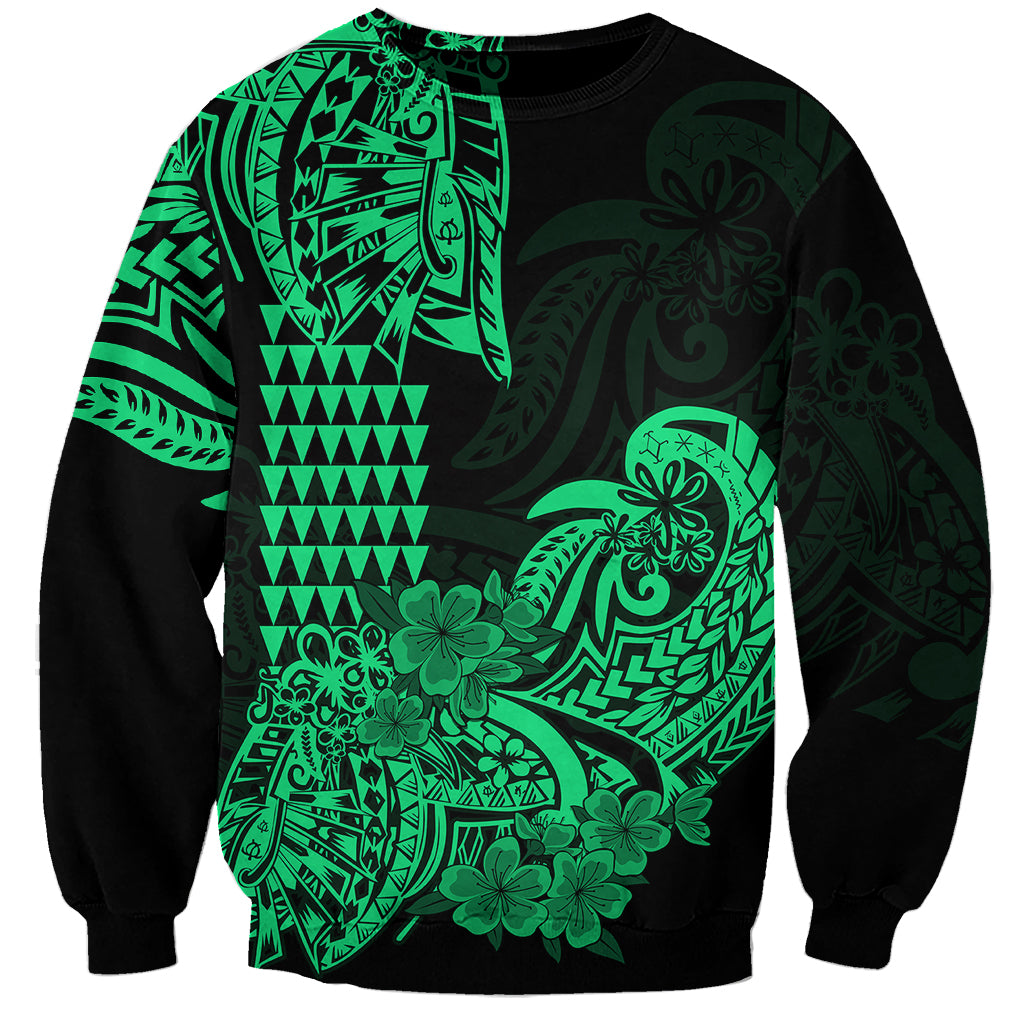 Hawaii Kakau Sweatshirt Polynesian Floral Tribal Green Version LT9 Unisex Green - Polynesian Pride