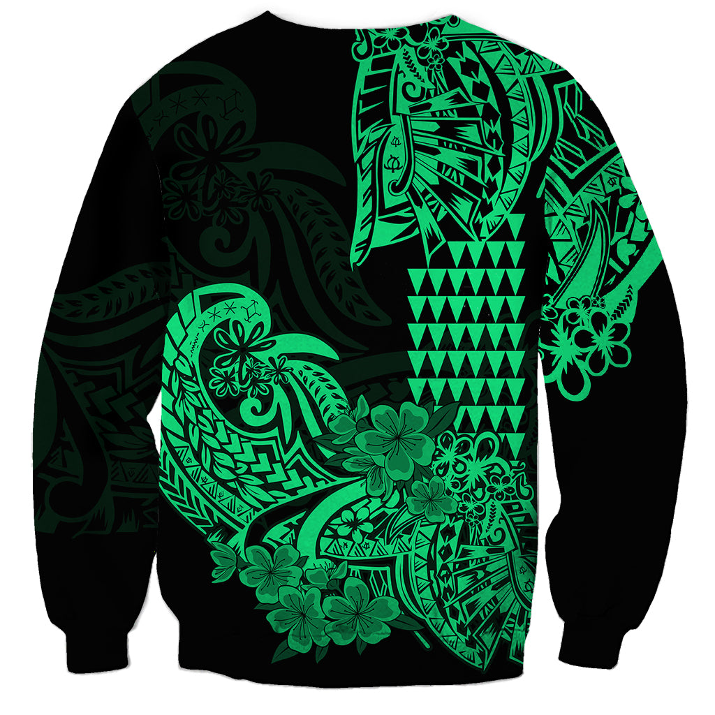 Hawaii Kakau Sweatshirt Polynesian Floral Tribal Green Version LT9 - Polynesian Pride