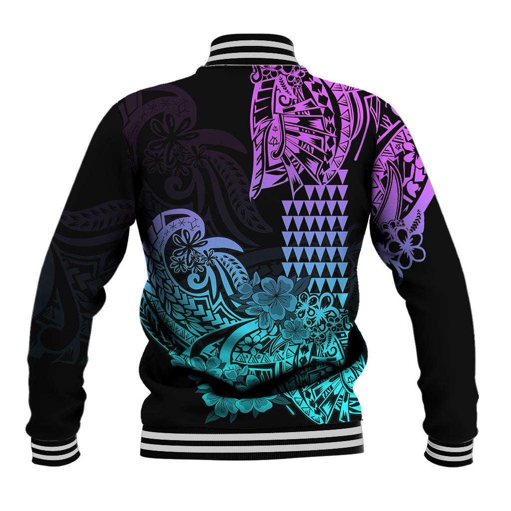 Hawaii Kakau Baseball Jacket Polynesian Floral Tribal Heliotrope Version LT9 - Polynesian Pride