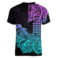 Hawaii Kakau Women V Neck T Shirt Polynesian Floral Tribal Heliotrope Version LT9 - Polynesian Pride