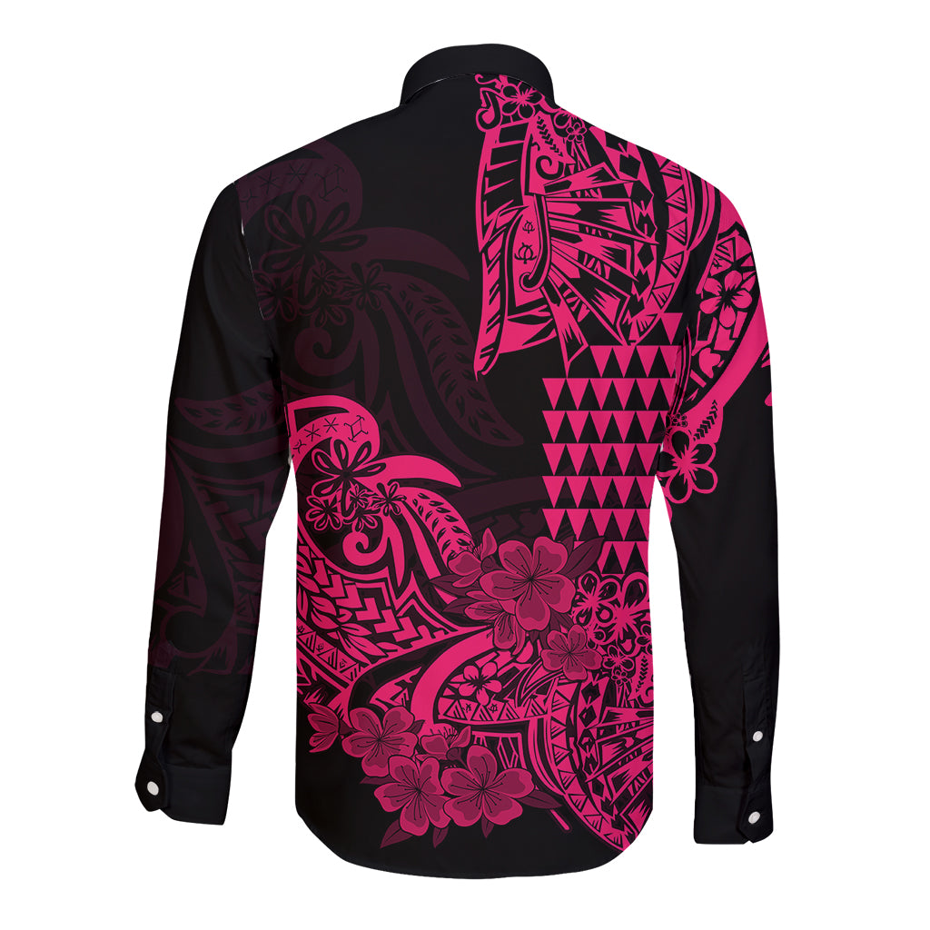 Hawaii Kakau Long Sleeve Button Shirt Polynesian Floral Tribal Pink Version LT9 - Polynesian Pride