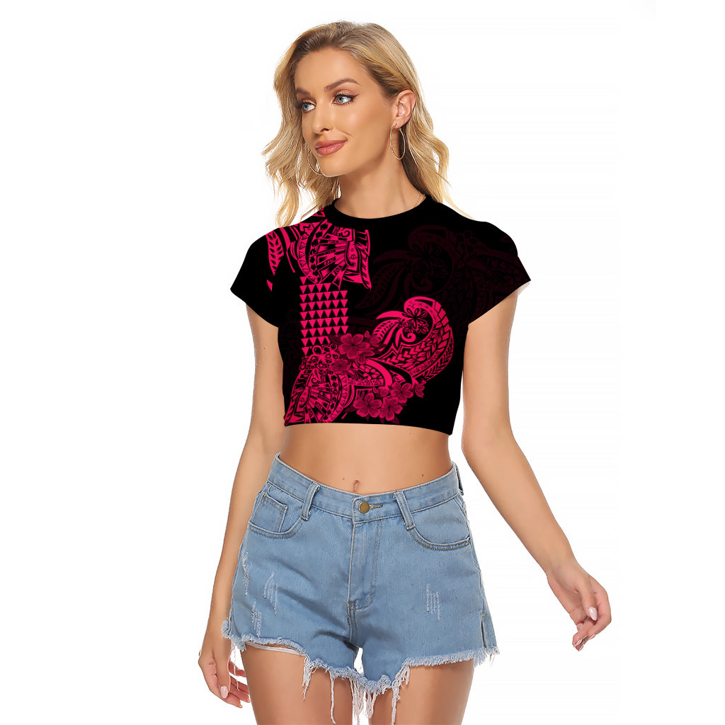 Hawaii Kakau Raglan Cropped T Shirt Polynesian Floral Tribal Pink Version LT9 Female Pink - Polynesian Pride