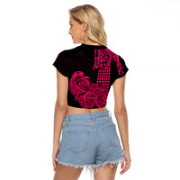 Hawaii Kakau Raglan Cropped T Shirt Polynesian Floral Tribal Pink Version LT9 - Polynesian Pride