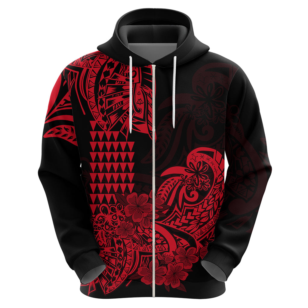 Hawaii Kakau Hoodie Polynesian Floral Tribal Red Version LT9 - Polynesian Pride
