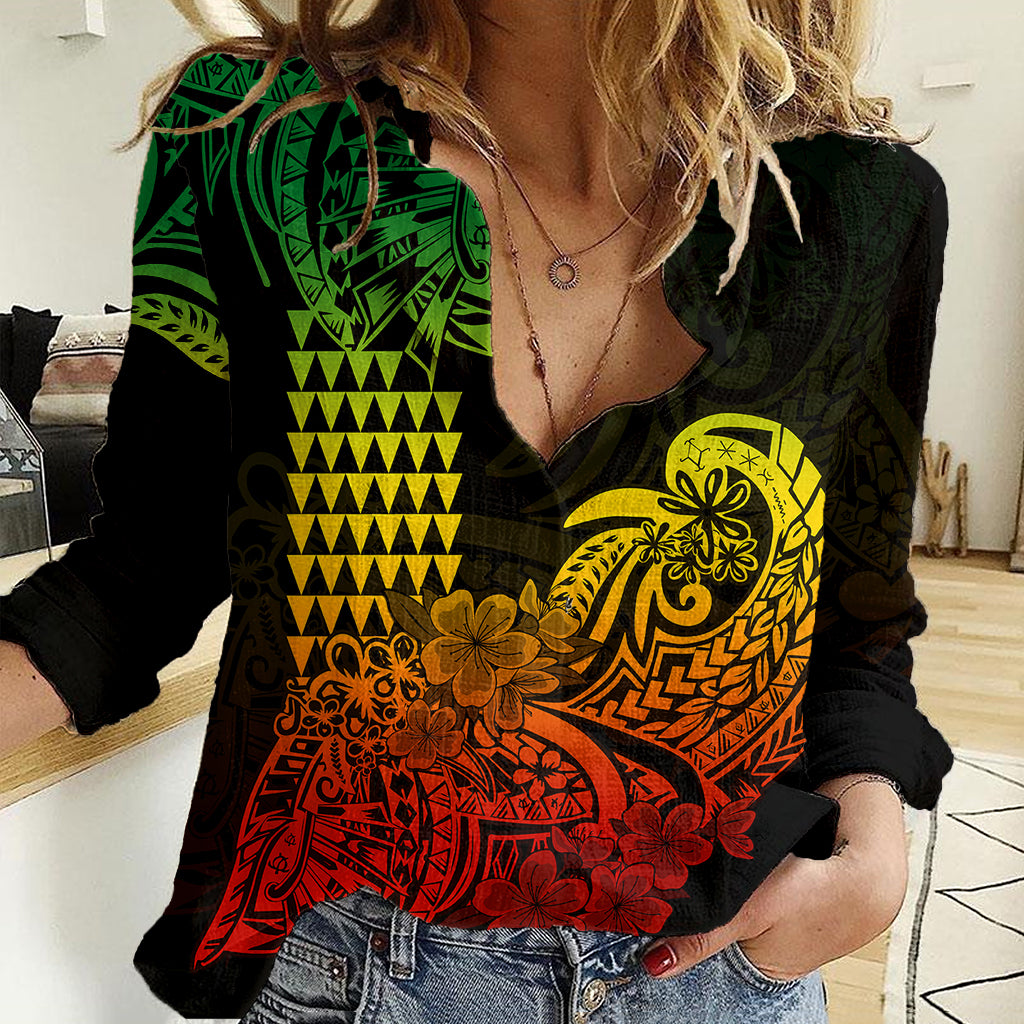 Hawaii Kakau Women Casual Shirt Polynesian Floral Tribal Reggae Version LT9 Female Reggae - Polynesian Pride