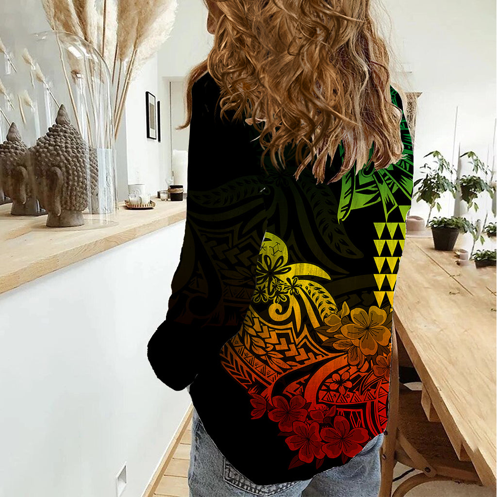 Hawaii Kakau Women Casual Shirt Polynesian Floral Tribal Reggae Version LT9 - Polynesian Pride