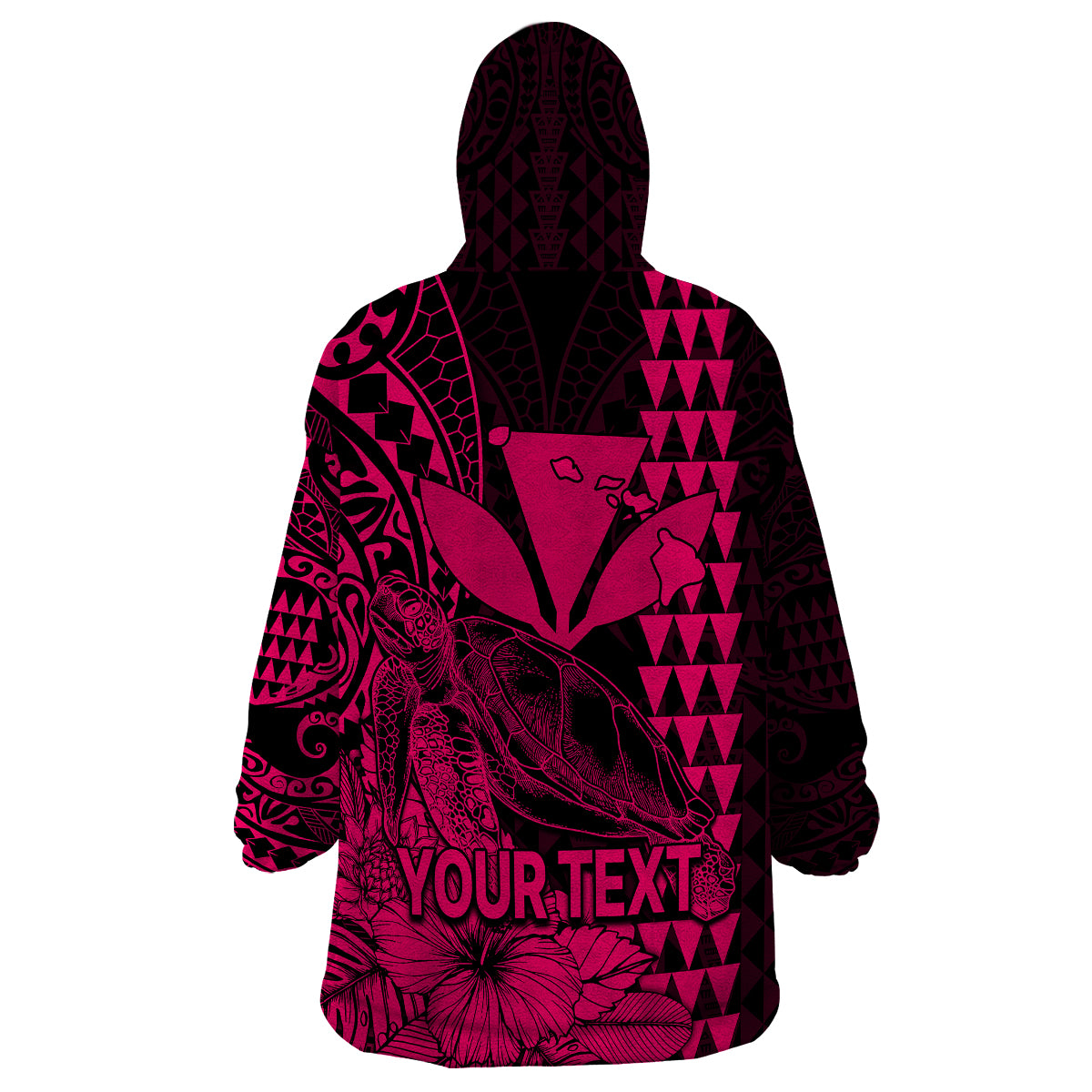 (Custom Personalised) Kakau Polynesian Tribal Hawaiian Turtle with Kanaka Maoli Pink Wearable Blanket Hoodie LT9 - Polynesian Pride