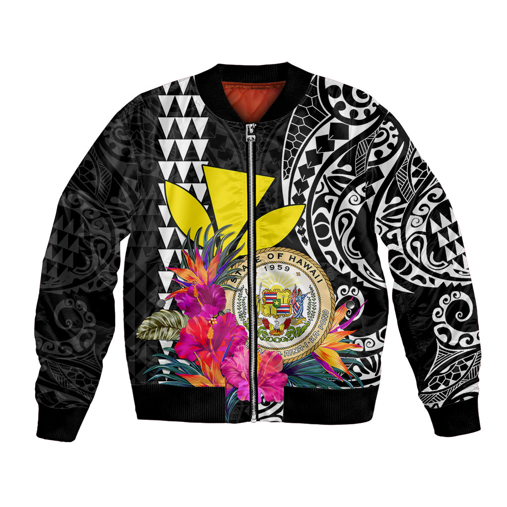 Kakau Tribal Hawaiian Kanaka Maoli Bomber Jacket LT9 Unisex Black - Polynesian Pride