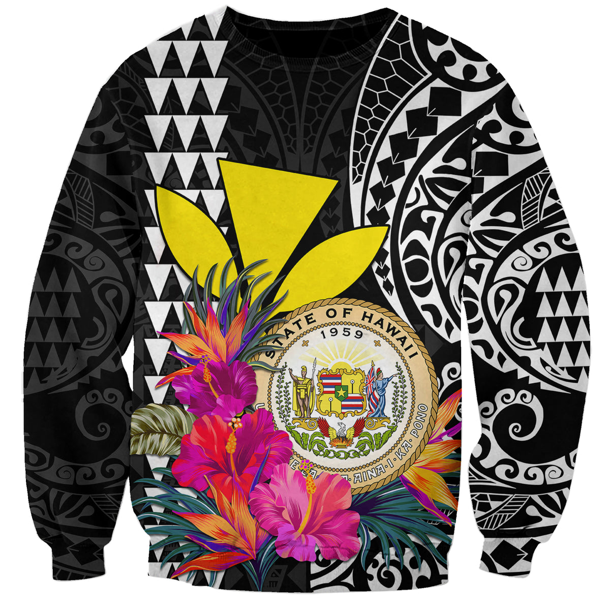 Kakau Tribal Hawaiian Kanaka Maoli Sweatshirt LT9 Unisex Black - Polynesian Pride