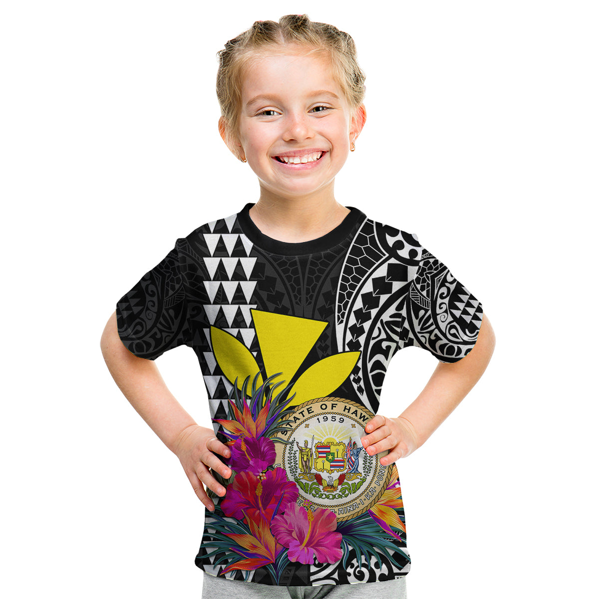 (Custom Personalised) Kakau Tribal Hawaiian Kanaka Maoli Kid T Shirt LT9 Youth XL Size14 - Polynesian Pride
