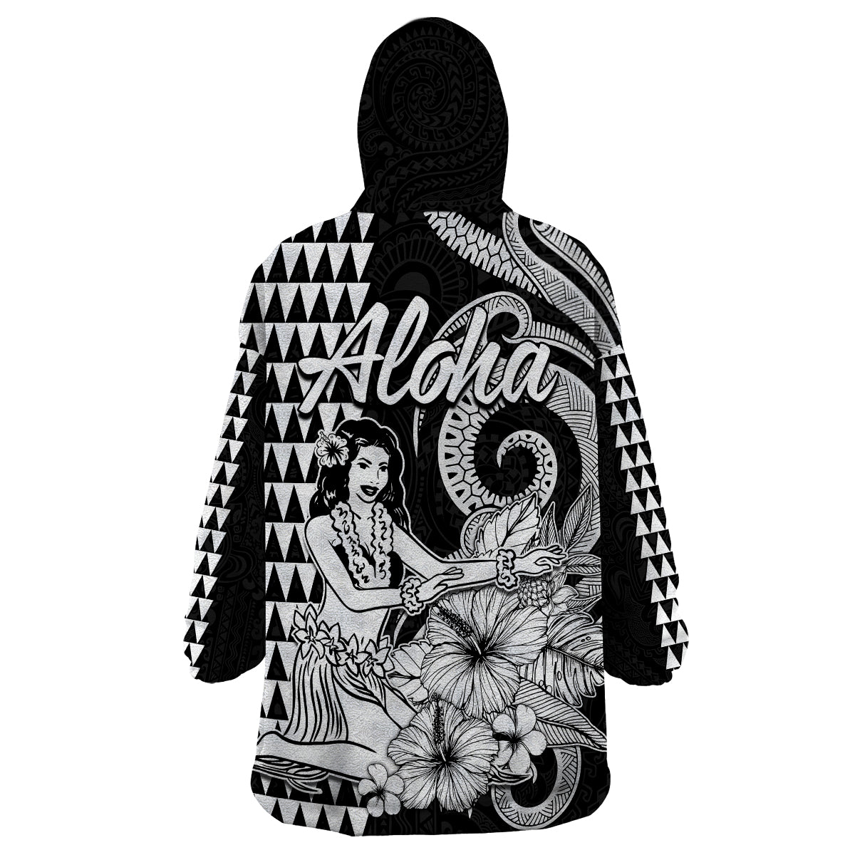 Aloha Hula Girl Hawaiian Tribal and Simple Kakau Wearable Blanket Hoodie LT9 - Polynesian Pride