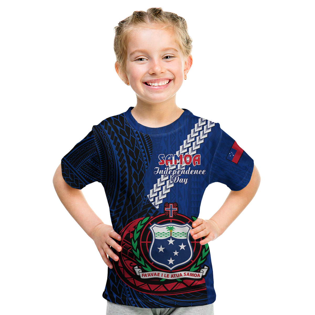 Samoa Kid T Shirt Happy Independence Day Samoan Blue Pattern LT14 Youth XL Size14 - Polynesian Pride