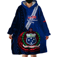 Samoa Wearable Blanket Hoodie Happy Independence Day Samoan Blue Pattern LT14 - Polynesian Pride