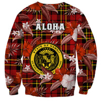 Hawaii State Sweatshirt Tropical Flowers Mix Tartan Red Version LT14 - Polynesian Pride
