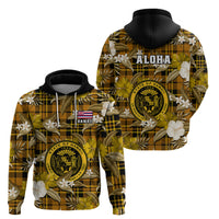 Hawaii State Hoodie Tropical Flowers Mix Tartan Gold Version LT14 Pullover Hoodie Gold - Polynesian Pride