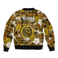 Hawaii State Sleeve Zip Bomber Jacket Tropical Flowers Mix Tartan Gold Version LT14 - Polynesian Pride