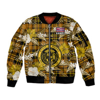 (Custom Personalised) Hawaii State Sleeve Zip Bomber Jacket Tropical Flowers Mix Tartan Gold Version LT14 Unisex Gold - Polynesian Pride